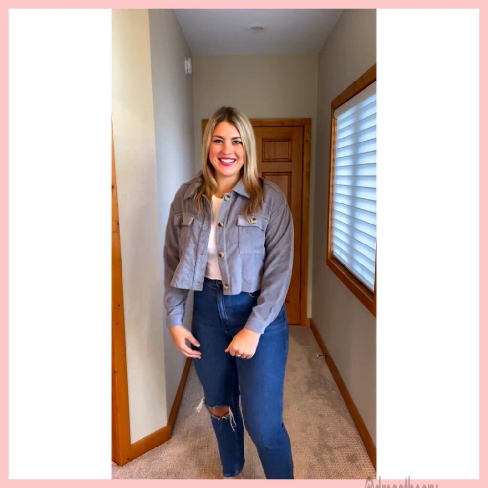 Cropped Corduroy Shacket, Button Down, Drop Shoul… - image 7